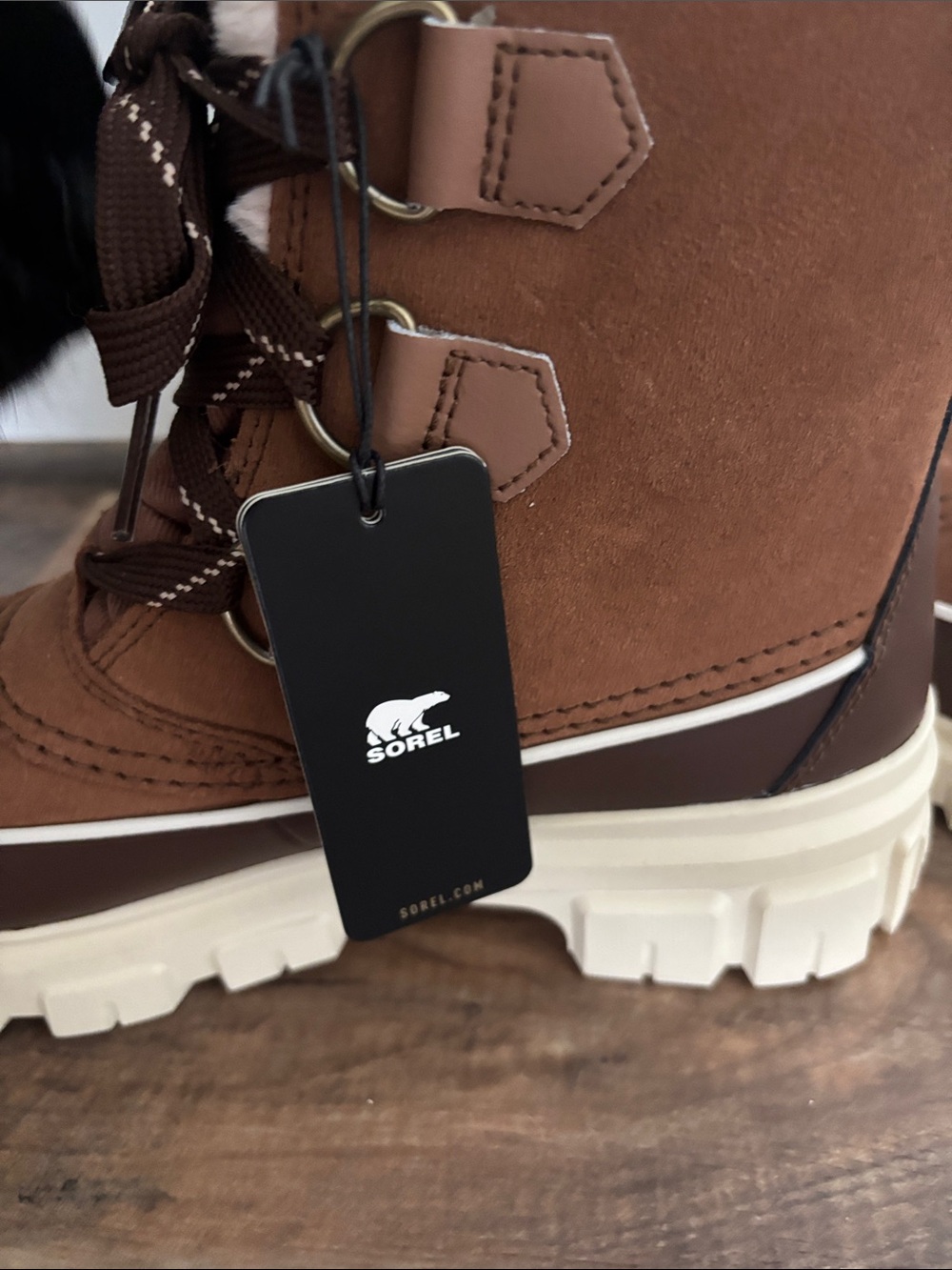 Sorel Brown and Cream Faux-Fur Lace-Up Winter Boots - Picture 2 of 6